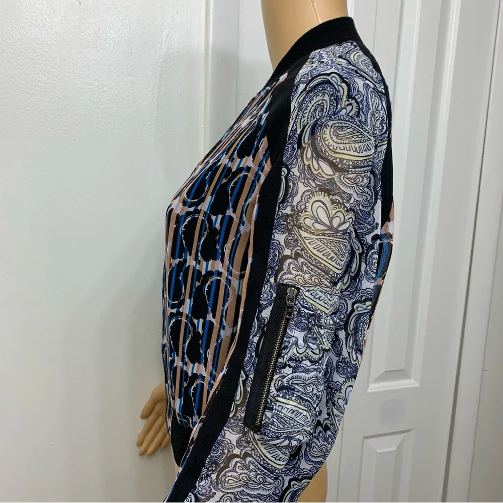 BCBGMaxAzria Harrison Zip Up Lightweight Bomber Jacket Top Paisley Blouse Size S - Picture 8 of 15